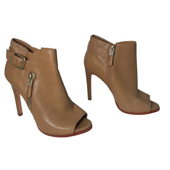 Marciano Women's Pebbled Peep Toe Brown Leather Bootie, Size 10, Pre-Owned Good - Picture 1 of 6